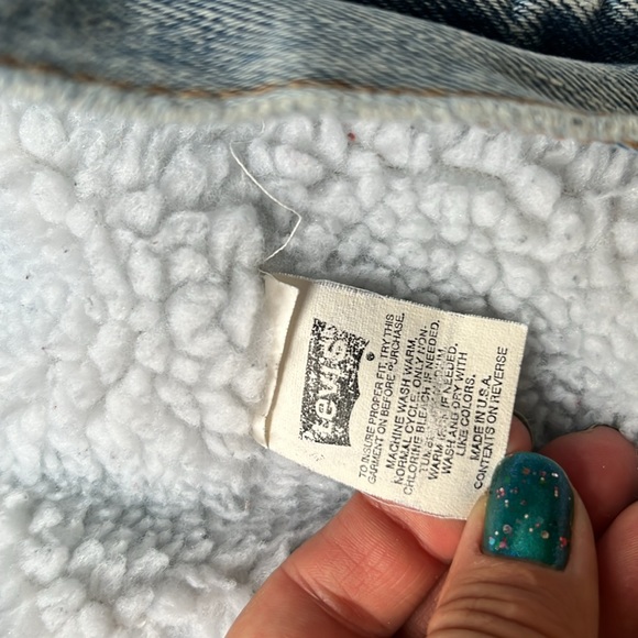 Levi’s Jean jacket M faux Shearling retro stone wash white Sherpa vintage vibes - Picture 6 of 8